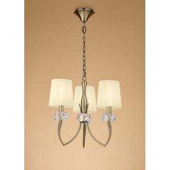 Lámpara colgante Loewe 3 bombillas E14, latón antiguo con pantalla crema
