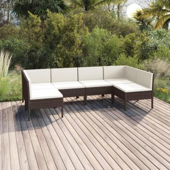 6-Piece Brown Poly Rattan Garden Lounge Set with Cushions