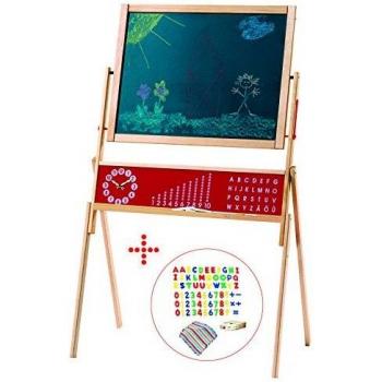 Mesa de Actividades Infantil ROBA, Doble Cara Magnética y de Tiza, Madera Natural, Incluye Accesorios, 112 cm x 69 cm