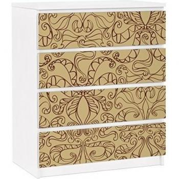 Vinilo adhesivo para muebles IKEA - Malm Dresser 4xDrawers - Spiritual pattern beige, Tamaño:4 veces 20cm x 80cm