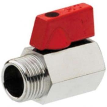 Válvula Esfera Mini PN-16 Mando Metálico Rojo 1/2 Macho-Hembra
