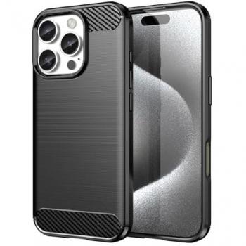 Funda para móvil iPhone 16 Pro Max Power Digital Carcasa Protectora Antigolpes Silicona Negra Diseño Fibra de Carbono Resistente Absorción de Choque [Compatible Carga Inalámbrica]