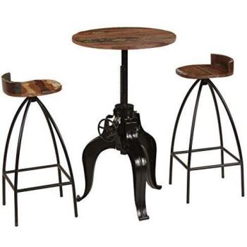Juego de mesa alta y 2 taburetes de bar de madera maciza vidaXL