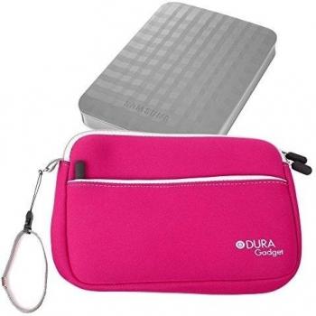 DURAGADGET Funda De Neopreno Rosa Para Disco Duro Externo Samsung D3 Station 2TB STSHX-D201TDB / 3TB STSHX-D301TDB / 4TB STSHX-D401TDB / 5TB STSHX-D501TDB / 6TB STSHX-D601TDB - Con Bolsillo Exterior Para Guardar Más Objetos