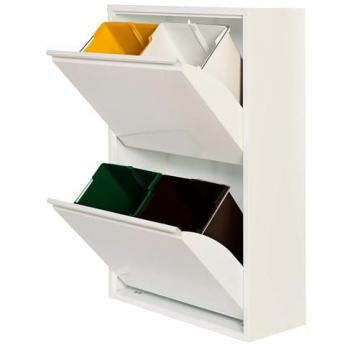 Cubo de Basura y Reciclaje Metálico Wellhome 4 Compartimentos 68L - Blanco Mate