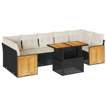 8-Piece Black Poly Rattan Garden Sofa Set with Cushions