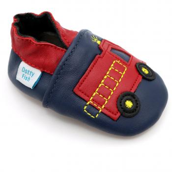 Dotty Fish Zapatos de Cuero Suave para bebés. Antideslizante. Camión de Bomberos Rojo. 3-4 Años
