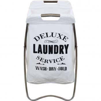 Cesto Porta Ropa de Tela y Metal Diseño Moderno Blanco 40.5 x 65 x 45.5 cm