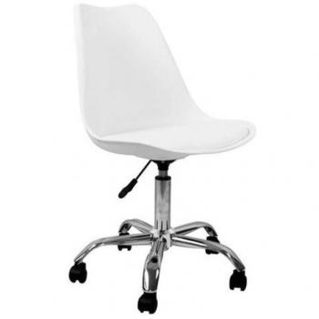 Silla de Escritorio OF1600 Blanca con Ruedas - Asiento Acolchado - Elevación a Gas - Ajuste de Altura - Base Giratoria Cromada - Peso Máximo Soportado