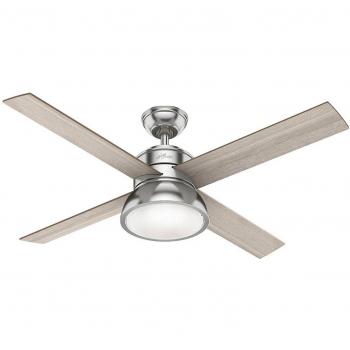 Ventilador de Techo Hunter Loki 132 cm con Luz en Níquel y Acabado en Roble Claro