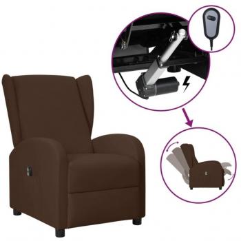 Sillón orejero eléctrico reclinable de cuero sintético marrón