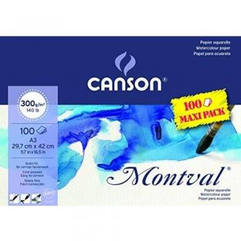 Bloc Encolado, A3, 100 Hojas, Canson Montval Jumbo, Grano Fino 300g