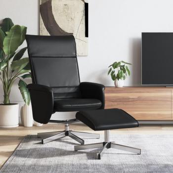 Sillón reclinable con reposapiés de cuero sintético en color gris y negro, ideal para dormitorio, cómodo, tipo silla relax o sofá