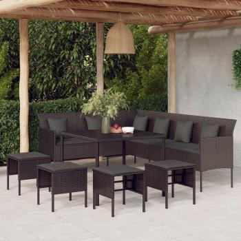 6-Piece Black Poly Rattan Garden Dining Set with Cushions