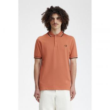 Fred Perry Twin Tipped Short Sleeve Polo Shirt for Men in Light Rust with Ribbed Collar and Cuffs