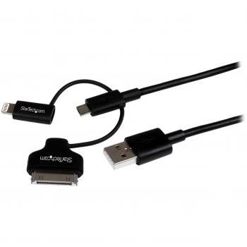 StarTech.com 1m 3 ft Black Apple 8-pin Lightning or 30-pin Dock Connector or Micro USB to USB Cable for iPhone iPod iPad - Charge & Sync