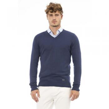 Baldinini Trend Blue Modal Cashmere Sweater - IT56 | 3XL, V-neck Knitwear, Male, Blue