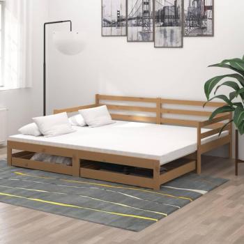 Sofá cama extraíble de madera maciza de pino marrón miel 2x(90x200) cm