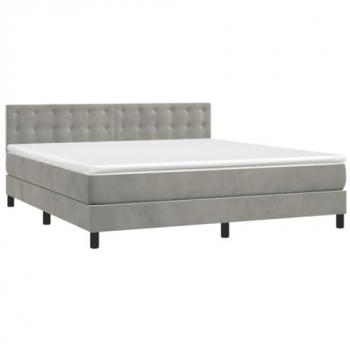 Cama box spring adulto colchón y LED terciopelo gris claro 160x200 cm
