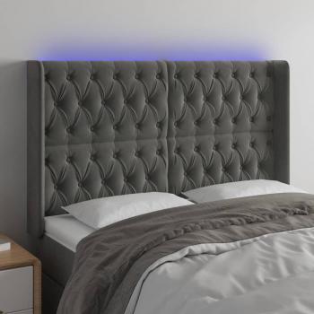 Cabecero LED de Terciopelo Gris Oscuro 147x16x108/128 cm