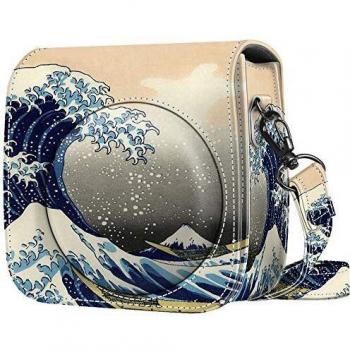 FINTIE Funda para Fujifilm Instax Mini 9/Mini 8+/Mini 8 - Bolsa Protectora para Cámara Instantánea Cuero Sintético de Primera Calidad con Correa Desmontable, Las Olas