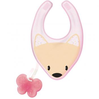 Chicco Fresh bib - Mordedor y babero 3en1, 4 m+, rosa