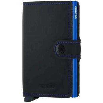 Secrid Miniwallet Matte Black & Blue - Cartera Antirrobo de Piel con Protección RFID, Pequeña y Compacta, Capacidad para Tarjetas y Billetes