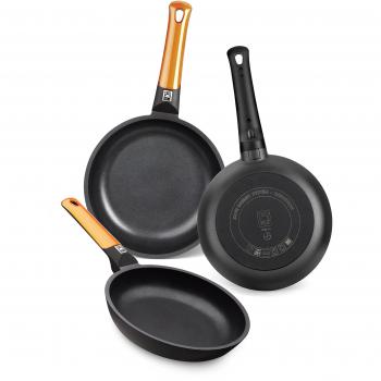 BRA Efficient Orange Set de 3 sartenes, Aluminio Fundido, aptas para Todo Tipo de cocinas, 20-24-28 cm