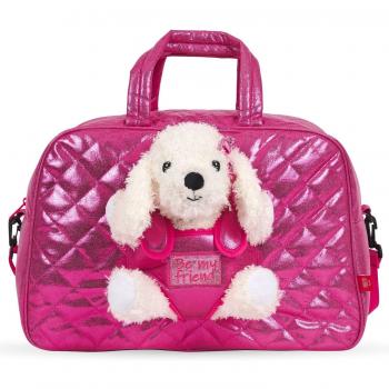 Bolso de viaje para niña con peluche extraíble perro Didi, color rosa, medidas 21x41x27 cm