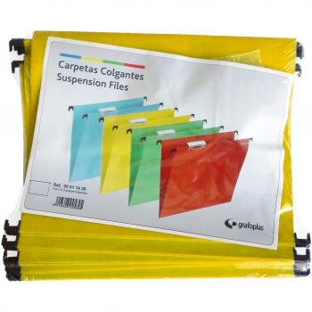 Grafoplas - Paquete 10 uds Carpeta Colgante Folio con Visor Superior Corto 65mm Efecto Lupa Amarillo -