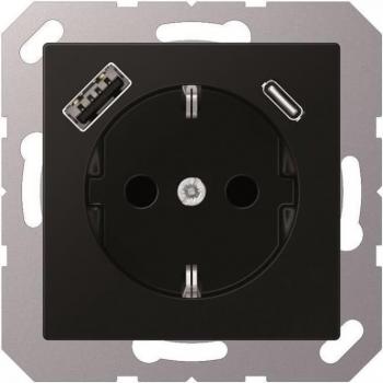 JUNG Schuko Socket Outlet with USB Type A and C, Matte Black