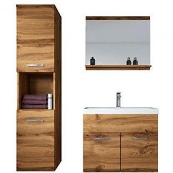 Conjunto de Muebles de Baño Montreal 60 cm - Roble - Mueble de Lavabo con Espejo y Mueble Auxiliar