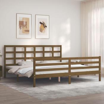 Estructura de cama y cabecero de madera maciza color marrón miel 200x200 cm