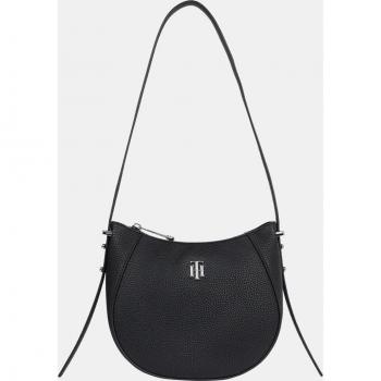 Sleek Adjustable Shoulder Bag with Logo - Tommy Hilfiger, Shoulder Bags, female, Black, Size: ONE SIZE, Logo Shoulder Bag, Zip Closure, Polyurethane