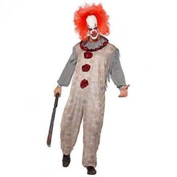 Smiffys Clown Costume Disfraz de payaso vintage, color gris y rojo, L-Size 42-44