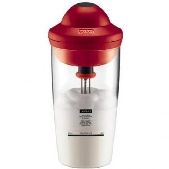 Bodum Latte - Batidor de leche, a pilas, 0,2 l, cristal, color rojo