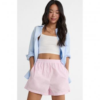 Fuchsia Striped Poplin Shorts with Elastic Waistband - Size S
