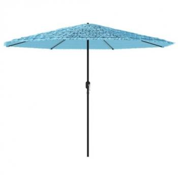 Sombrilla de jardín con palo de acero, 388x388x248 cm, color azul, para patio y playa