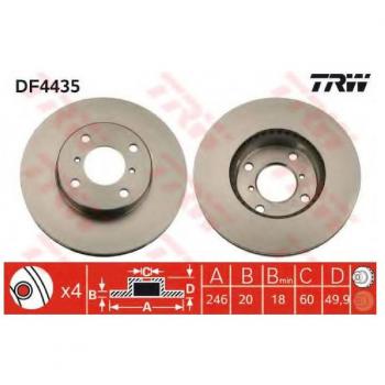 Disco de freno TRW DF4435 frente, ventilado, altamente carbonizado, 1 pieza