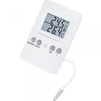 TFA Dostmann Termómetro digital para interior y exterior 30.1024, con sonda de cable impermeable, con alarma, color blanco