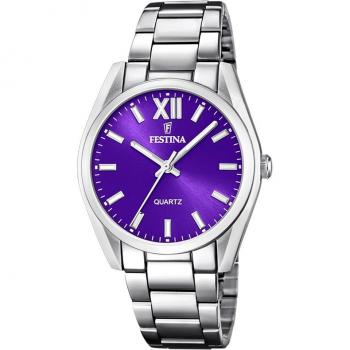 Festina F20622/A Boyfriend Alegría Reloj Analógico para Mujer con Caja de Acero Inoxidable 316L Gris Plata y Esfera Lila