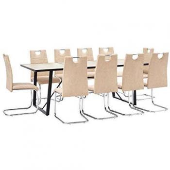 vidaXL Juego Comedor 11 Piezas de Cuero Sintético Mobiliario Decoración Interior Casa Hogar Robusto Duradero Resistente Funcional Práctico Útil Crema
