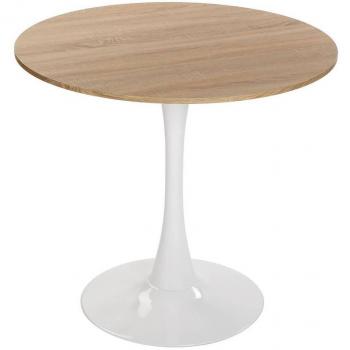 Mesa de comedor Versa Lia para Cocina, Terraza, Jardín o Comedor, medidas 73 x 80 x 80 cm, materiales Madera, PVC y Metal, color Marrón y blanco