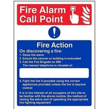 vsafety 12023 an-r Fire Action Sign, caravana sitio Fire acción, plástico rígido, vertical, 150 mm x 200 mm, color azul/rojo