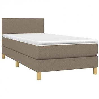 Cama box spring con colchón y luces LED, tela gris taupe, 90x190 cm