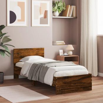 Cama de madera multicapa con cabecero en roble ahumado 90x200 cm Vidaxl Marrón