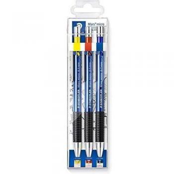 STAEDTLER Mars Micro 775 SC WP3. Pack de 3 portaminas de anchuras variables, Azul/Negro