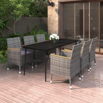 7-Piece Outdoor Dining Set with Cushions, Poly Rattan and Glass