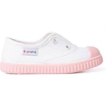 Zapatillas de lona blancas sin cordones con suela a contraste
