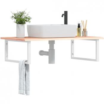 Estante de lavabo de pared de acero y madera maciza de roble